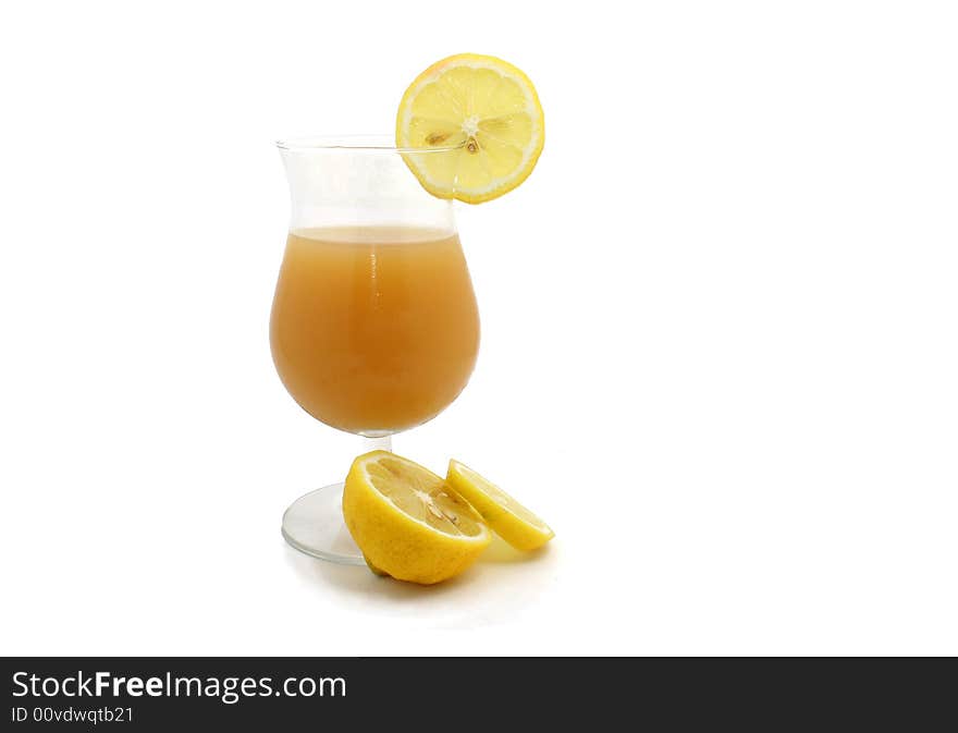 A healthy drink with lemons on white background