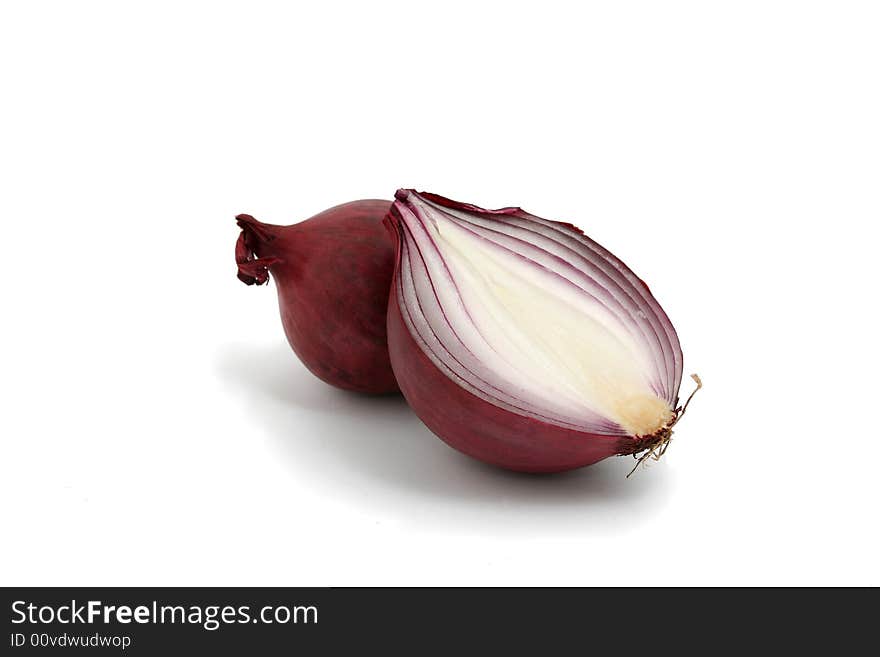 Red onions on a white background