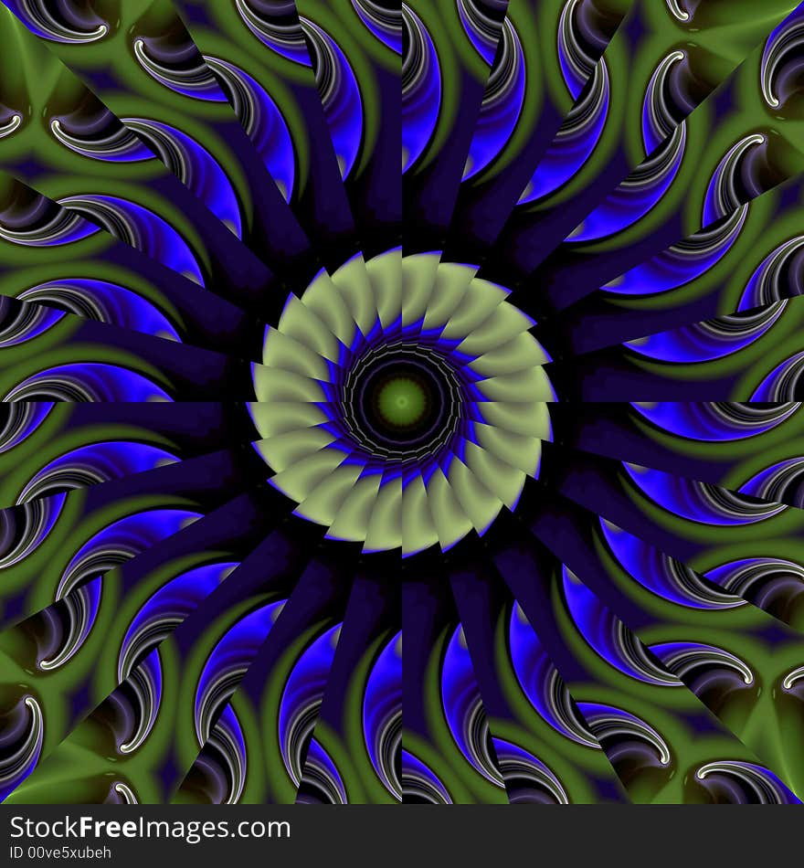 Abstract fractal image resembling a spring fling kaleidoscope pinwheel