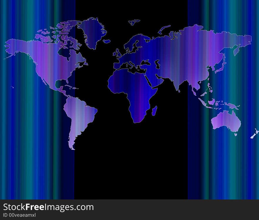 World map with abstract stripy background