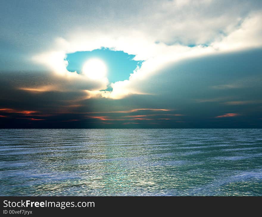 A image of a  scenic seascape or lake background. that has a sunset or sunrise in the background.