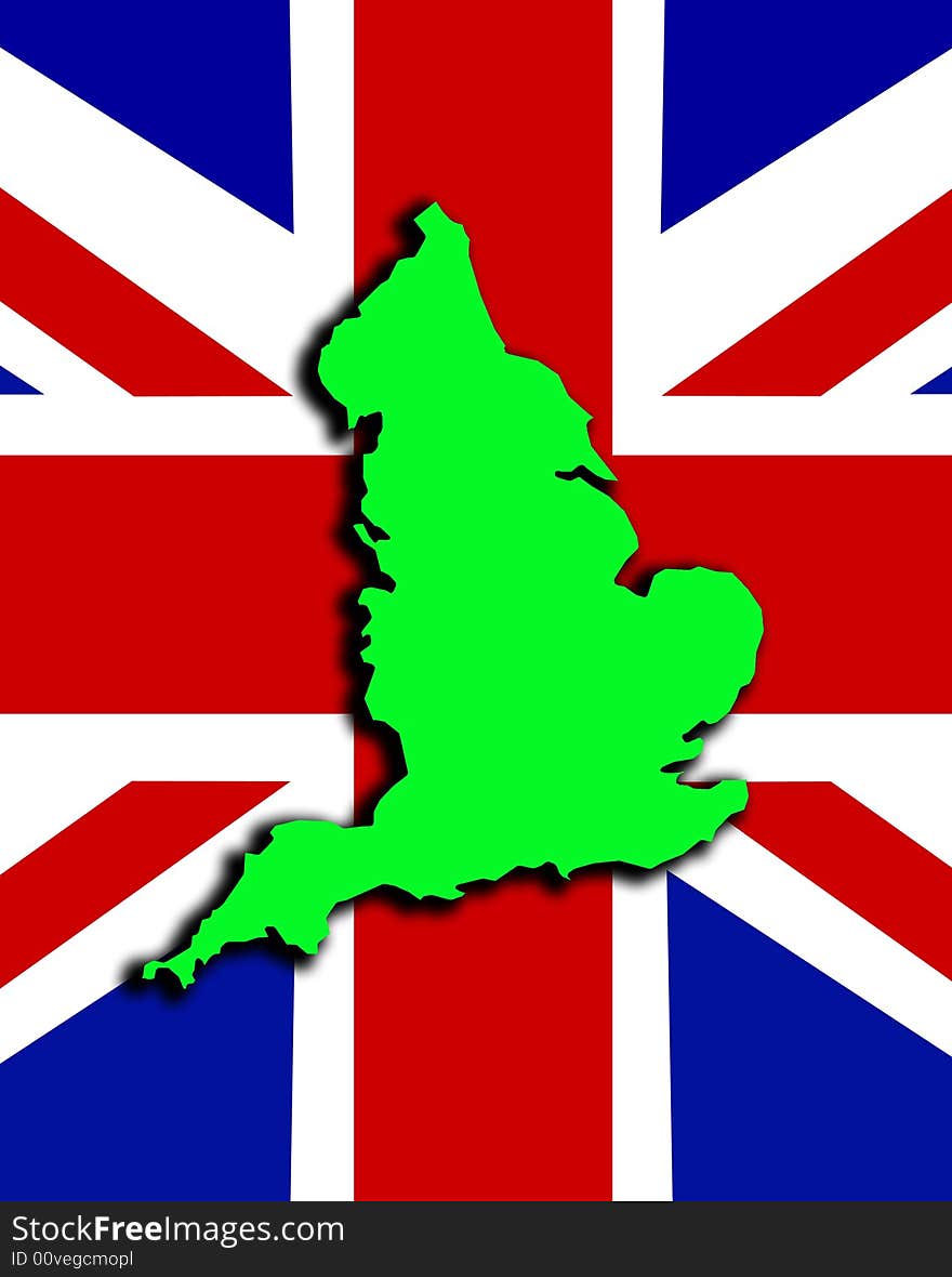 A conceptual image of the map of England. With the Union Jack flag in the background. A conceptual image of the map of England. With the Union Jack flag in the background