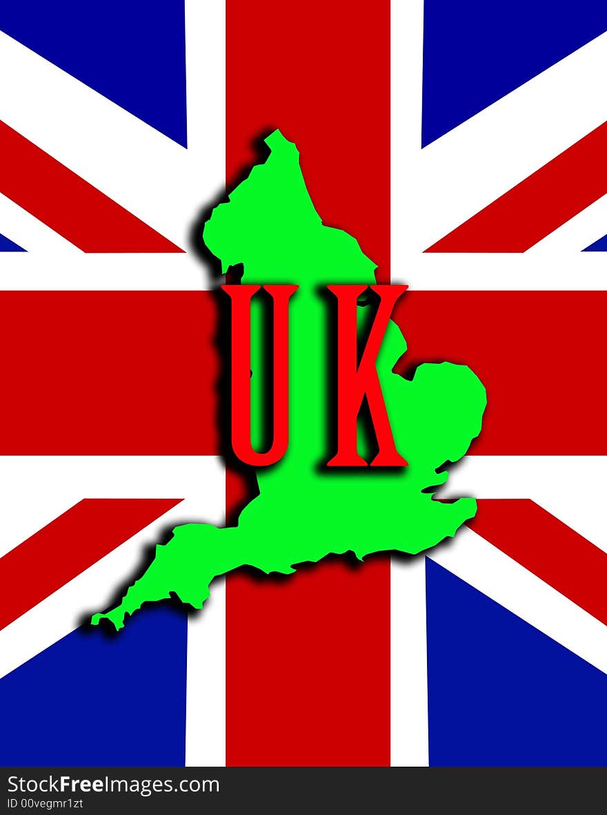 A conceptual image of the map of England. With the Union Jack flag in the background. A conceptual image of the map of England. With the Union Jack flag in the background