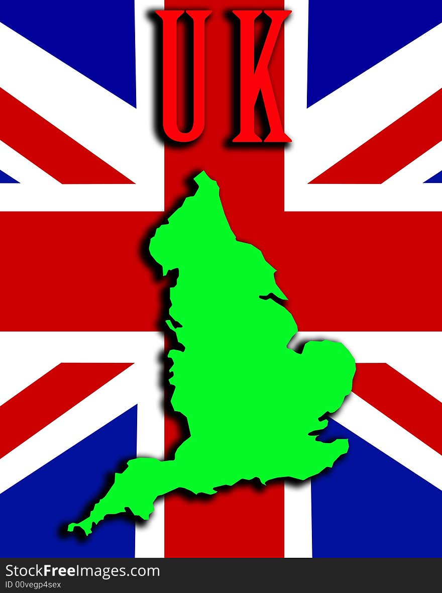 A conceptual image of the map of England. With the Union Jack flag in the background. A conceptual image of the map of England. With the Union Jack flag in the background