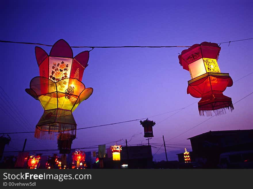 Festival lanterns hanging above the streets