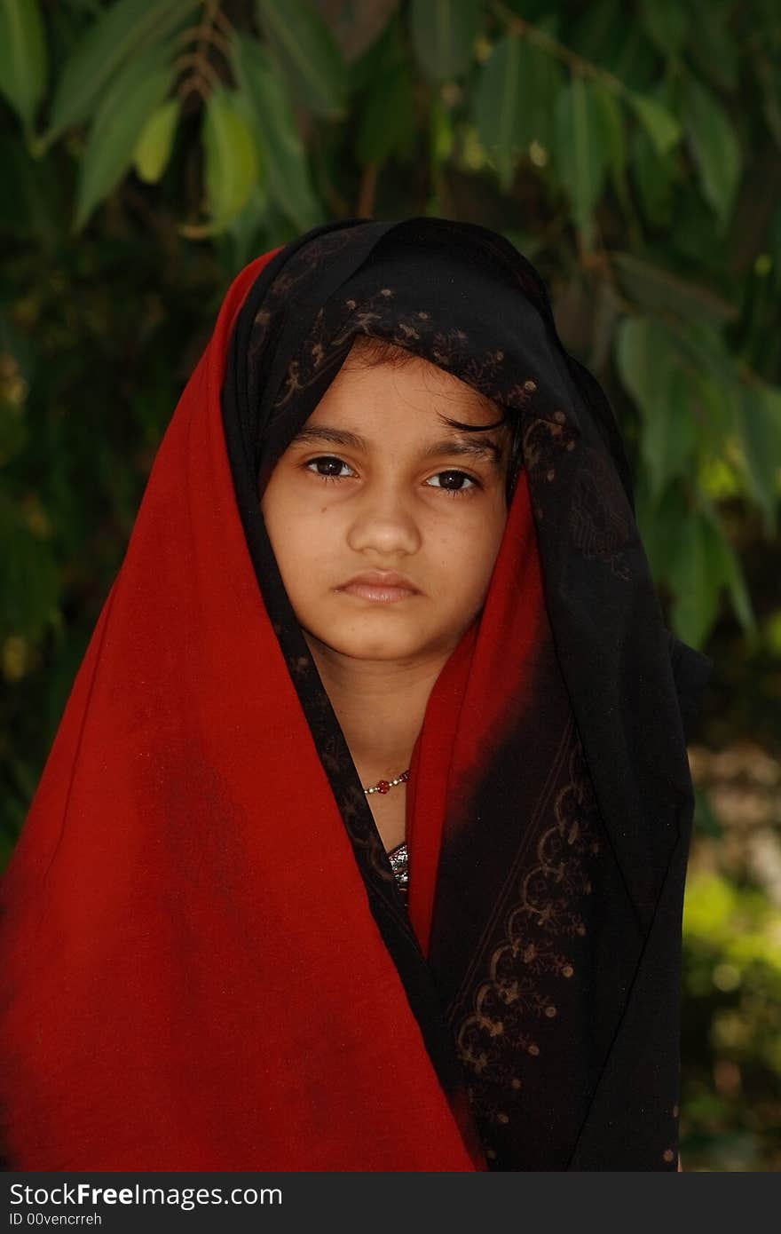 A girl dressed in a traditional style with a serious face. A girl dressed in a traditional style with a serious face.