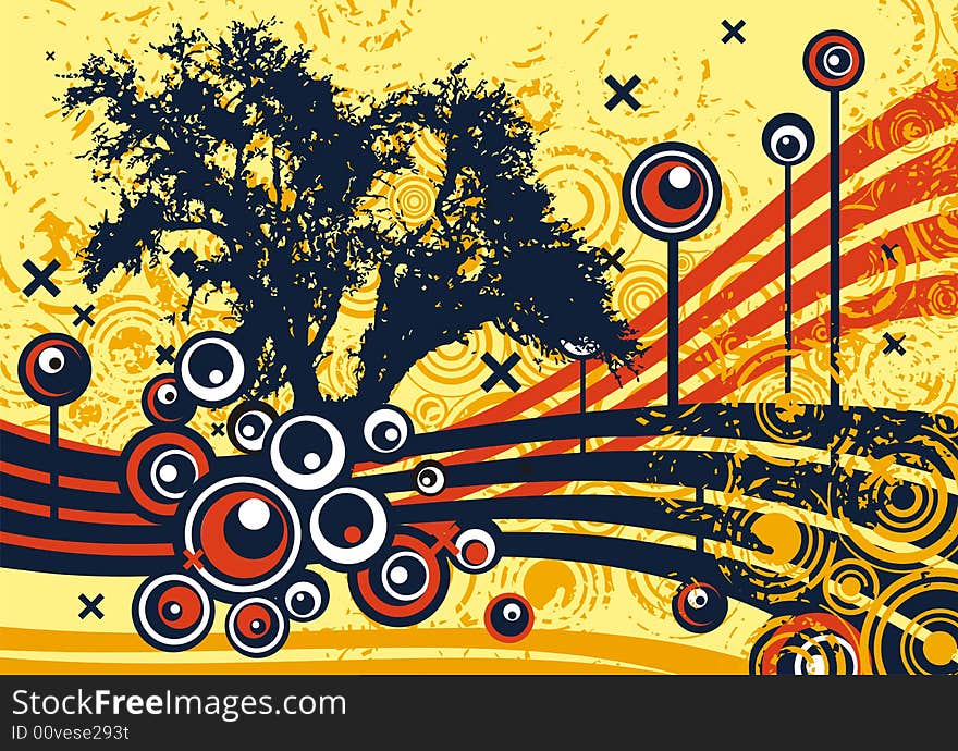 Abstract grunge background with a tree silhouette, vector illustration series. Abstract grunge background with a tree silhouette, vector illustration series.