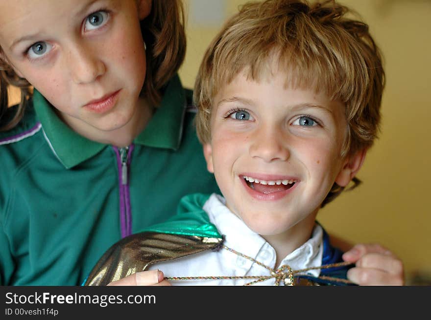 Close-up candid portrait of two children. Close-up candid portrait of two children