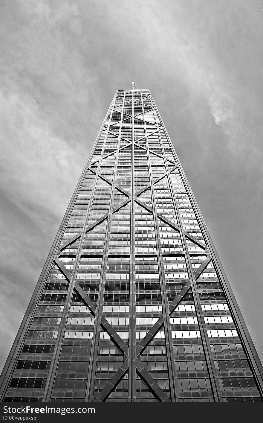 Centered shot from below of the John Hancock building on Michigan ave. in Chicago, IL