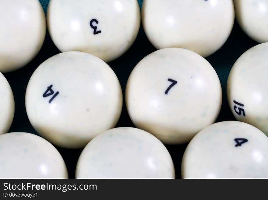 The white billiard balls with numbers. The white billiard balls with numbers