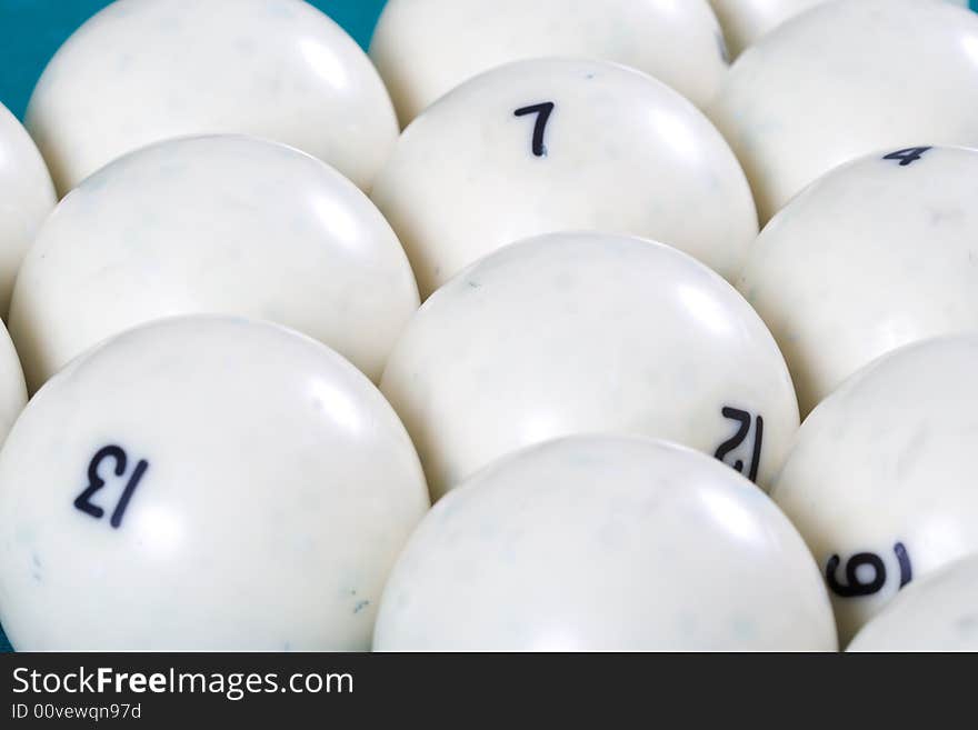 The white billiard balls with numbers. The white billiard balls with numbers