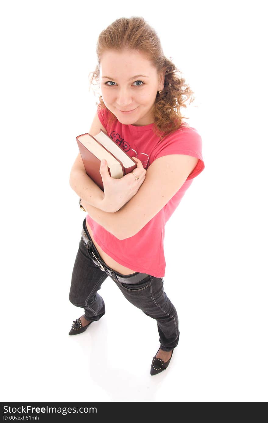 The young student with a books isolated on a white background