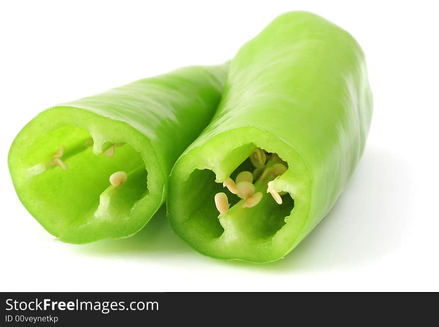 Isolated green hot paprika on white background. Isolated green hot paprika on white background