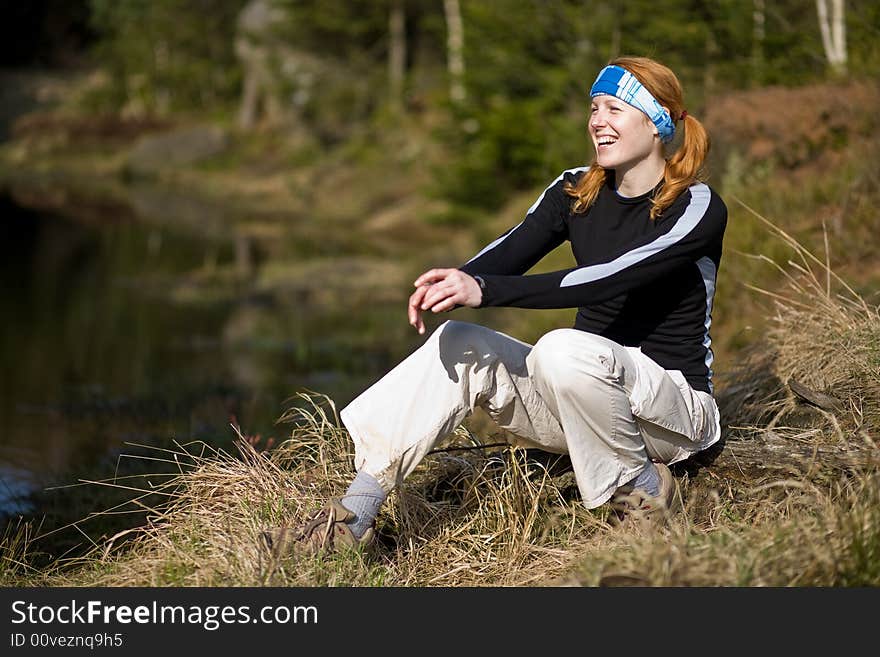 Active woman at the lake