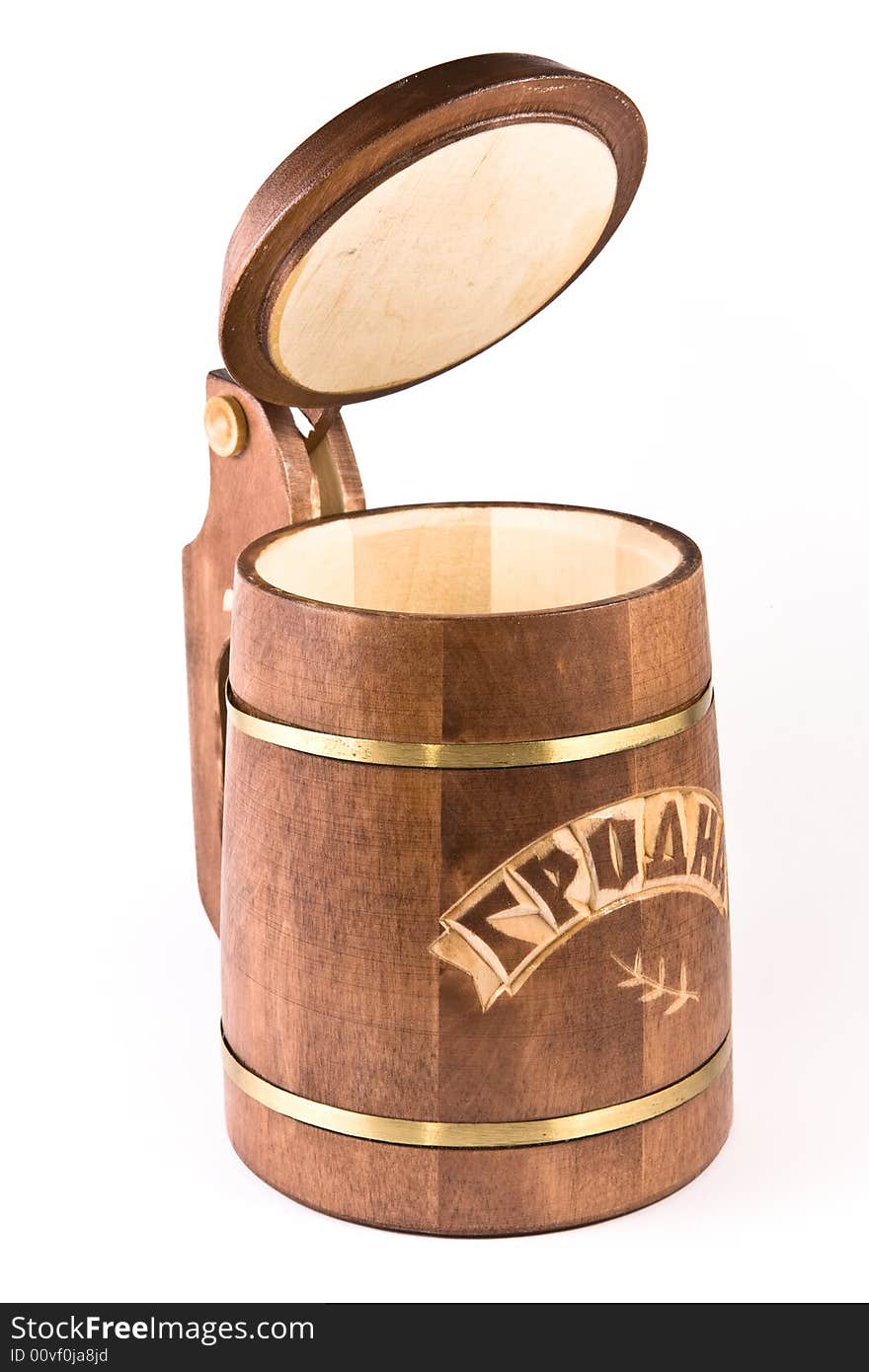 Wooden made beer mug.