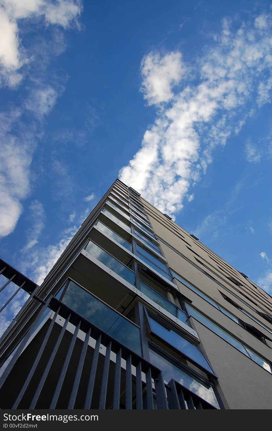 Apartment Block & Cloudy Sky, Looking Up