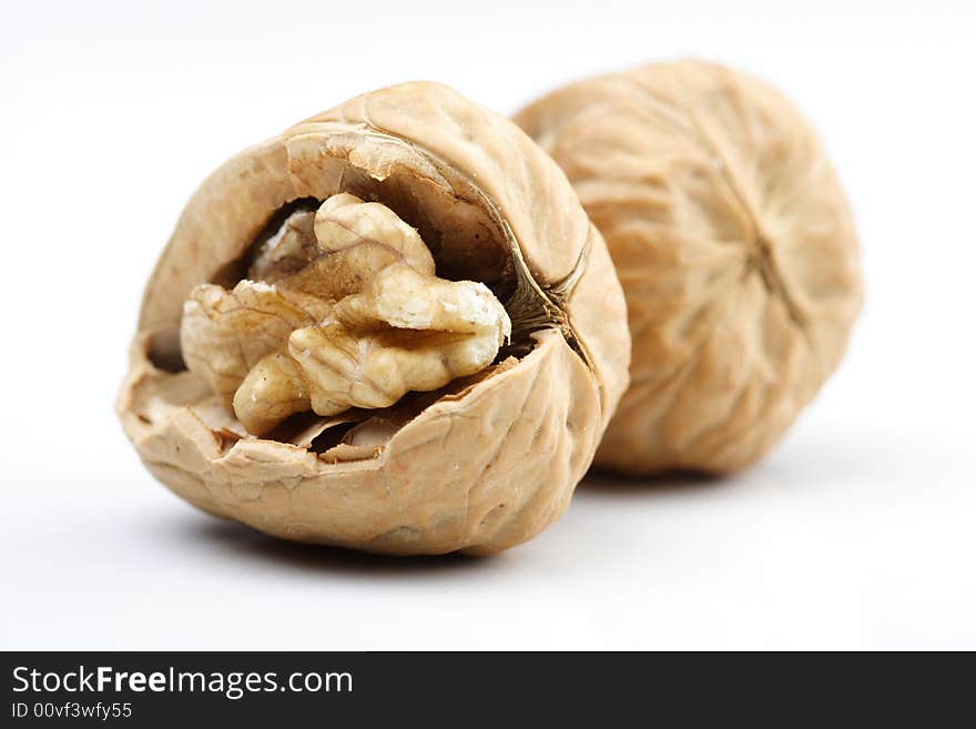 Walnuts on the white background