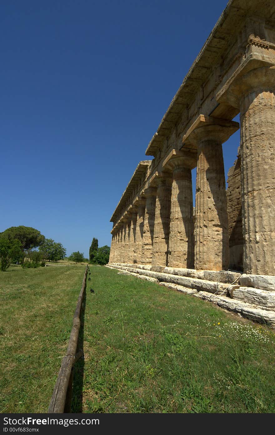 Side view of Ancient Greek temple, Paestum, Italy. Side view of Ancient Greek temple, Paestum, Italy