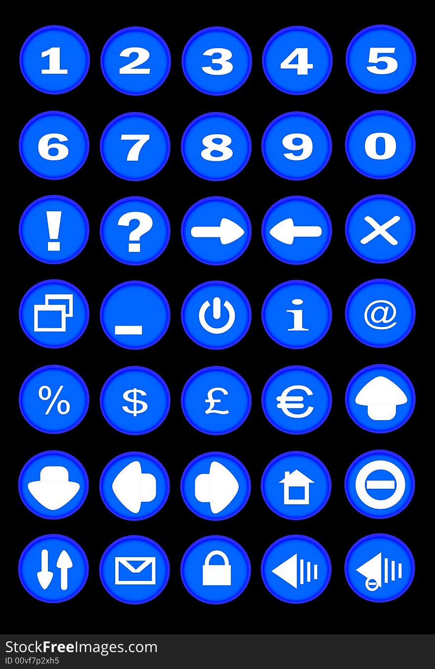 Thirty-five buttons with icons for pc