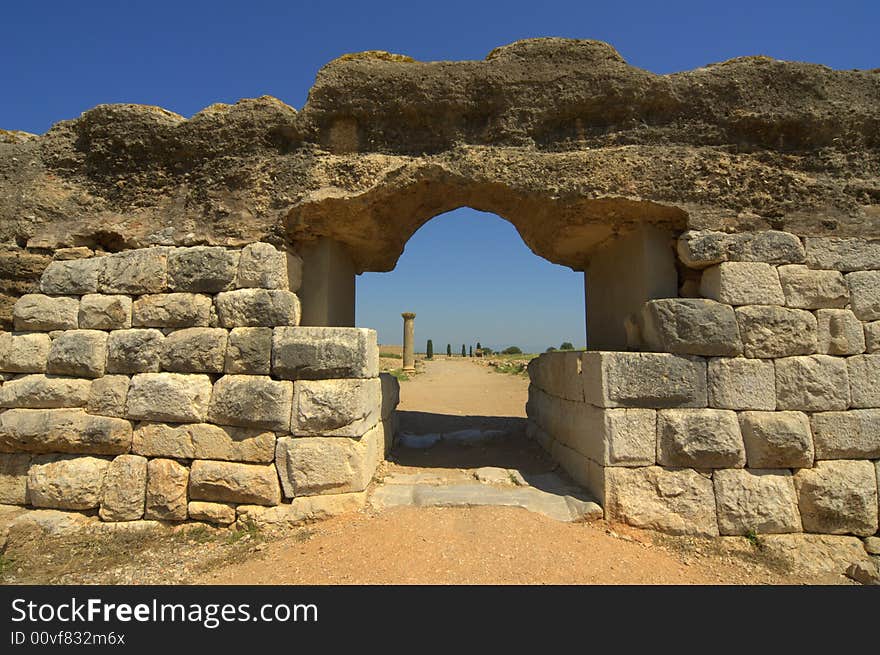 Roman arch ruin at Empurias Bay of Roses Spain