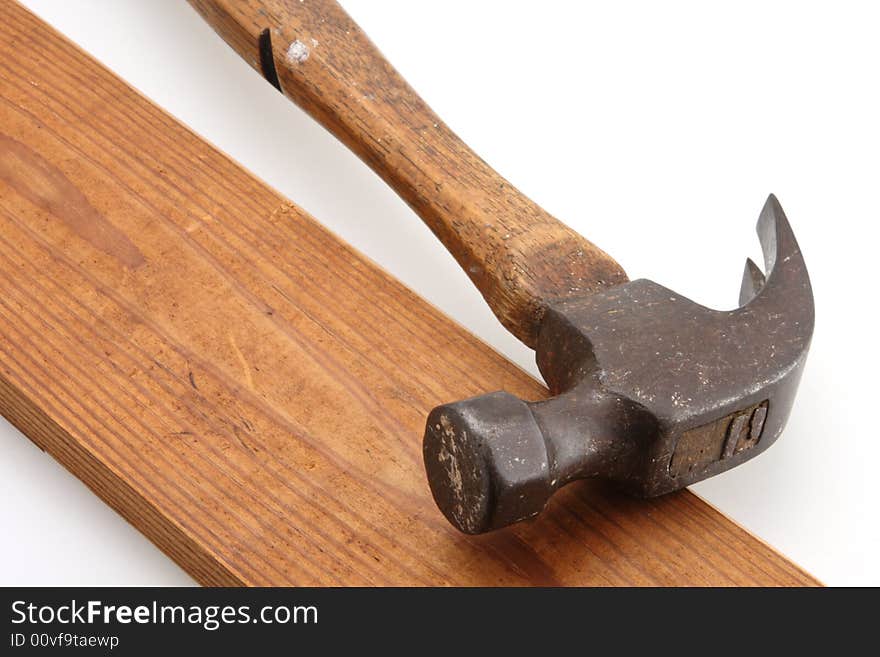 Old hammer vintage wooden handle for home construction. Old hammer vintage wooden handle for home construction