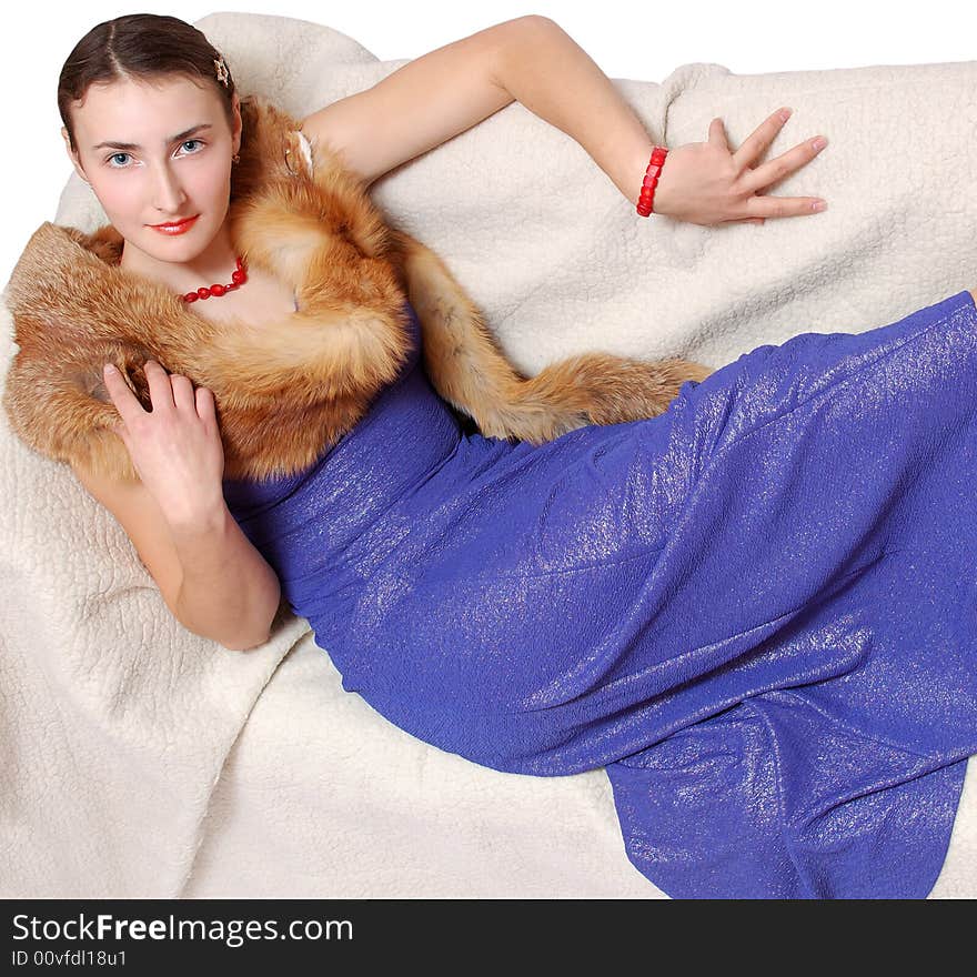 Nice girl in an evening dress with fox