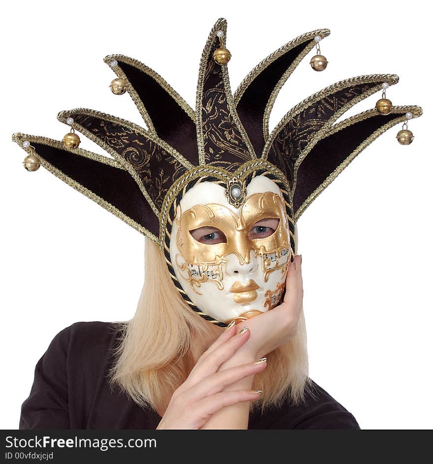 Women behind the carnival mask. isolated on white