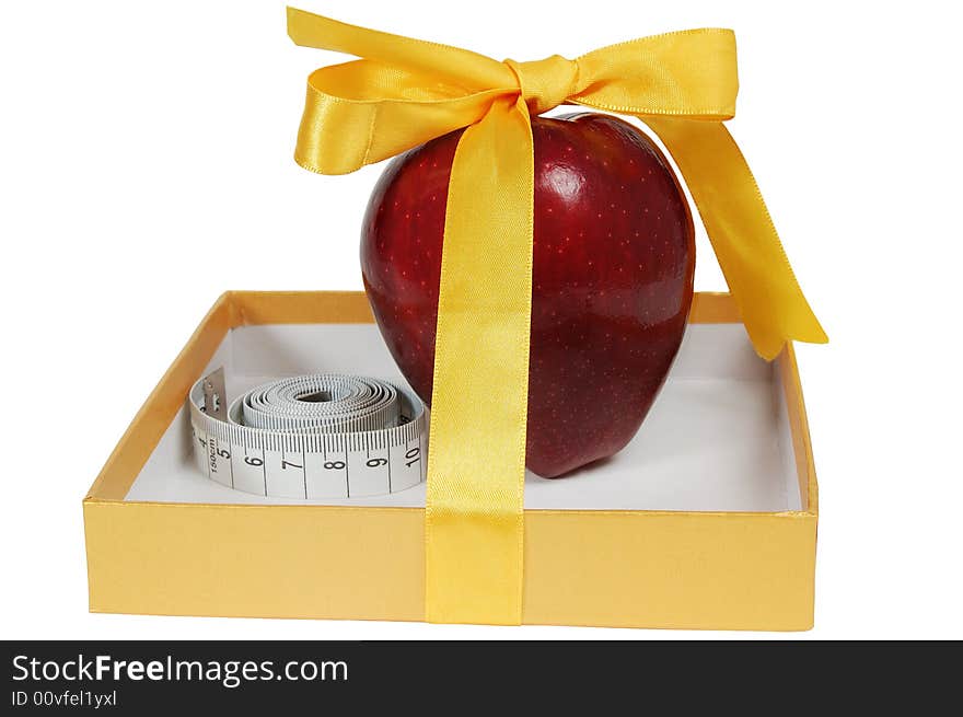 Red Apple In Box With Tape-line Like Gift