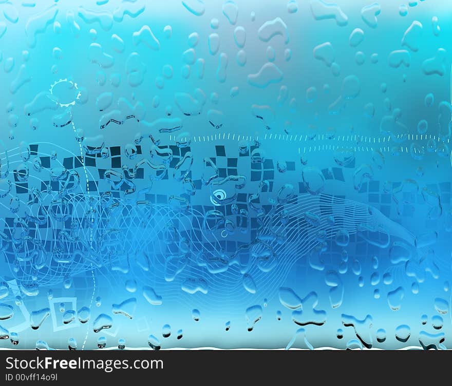 Abstract blue backdrop under wet glass, droplets pattern on transparent glass. Abstract blue backdrop under wet glass, droplets pattern on transparent glass.