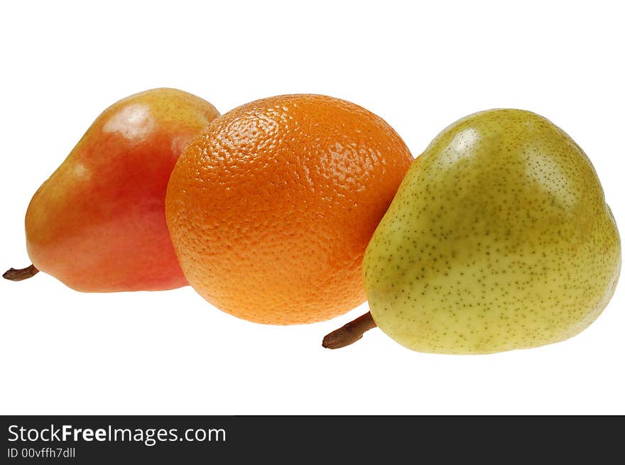 Colorful pears and  orange