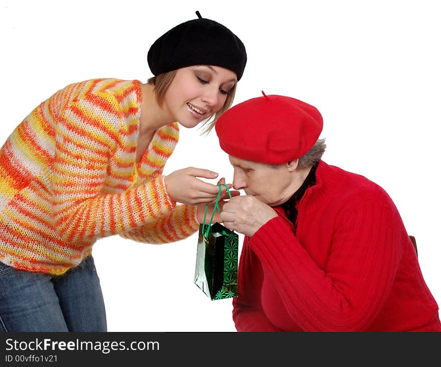 Grandmother And Granddaughter With Present