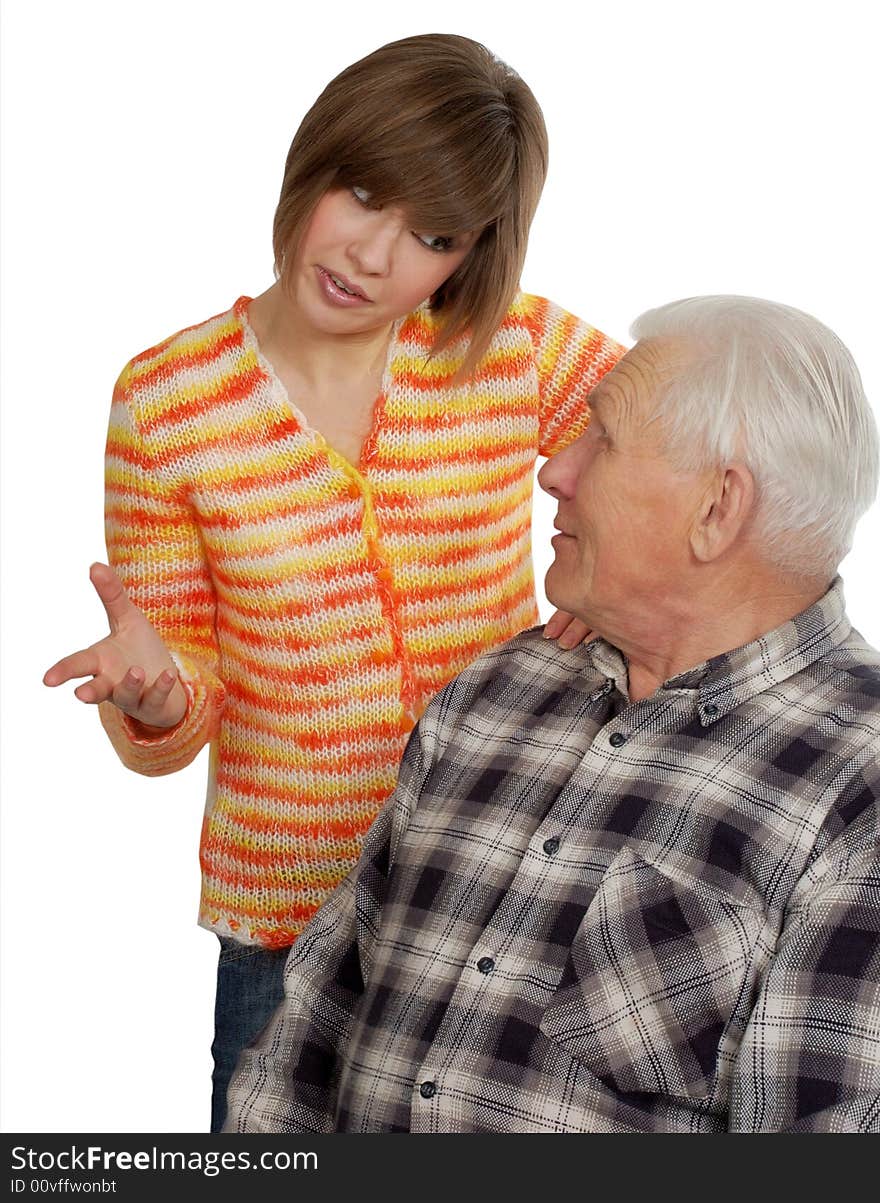 Grandad and granddaughter gossiping about life