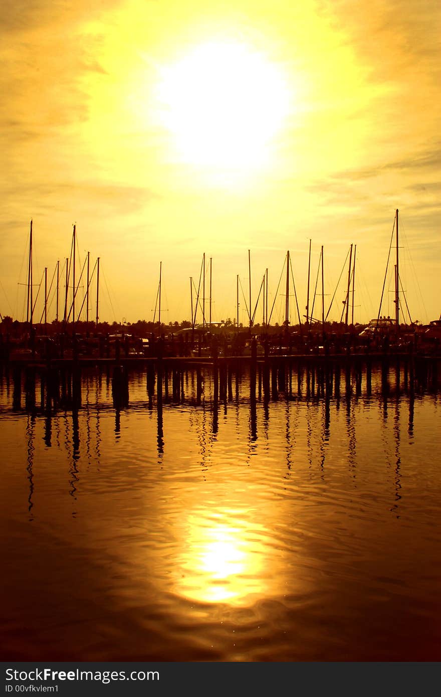 Boat in the harbor at dusk