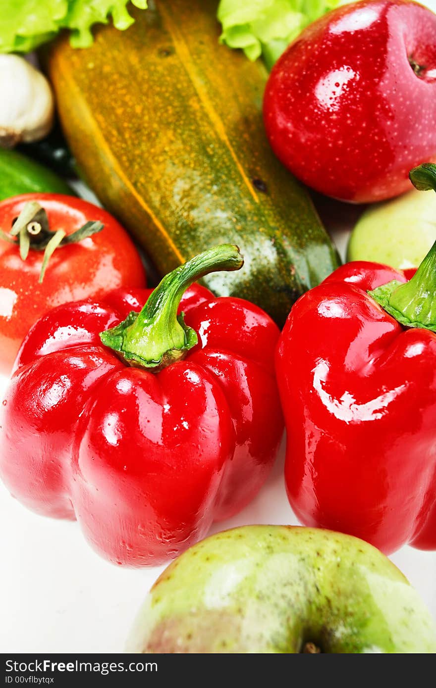 Fresh Vegetables, Fruits and other foodstuffs. Shot in a studio. Fresh Vegetables, Fruits and other foodstuffs. Shot in a studio.