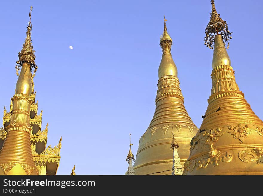 Myanmar, Yangon: roofs of  Shwedagon pagoda, one of the most impressive pagoda in the world. Myanmar, Yangon: roofs of  Shwedagon pagoda, one of the most impressive pagoda in the world.