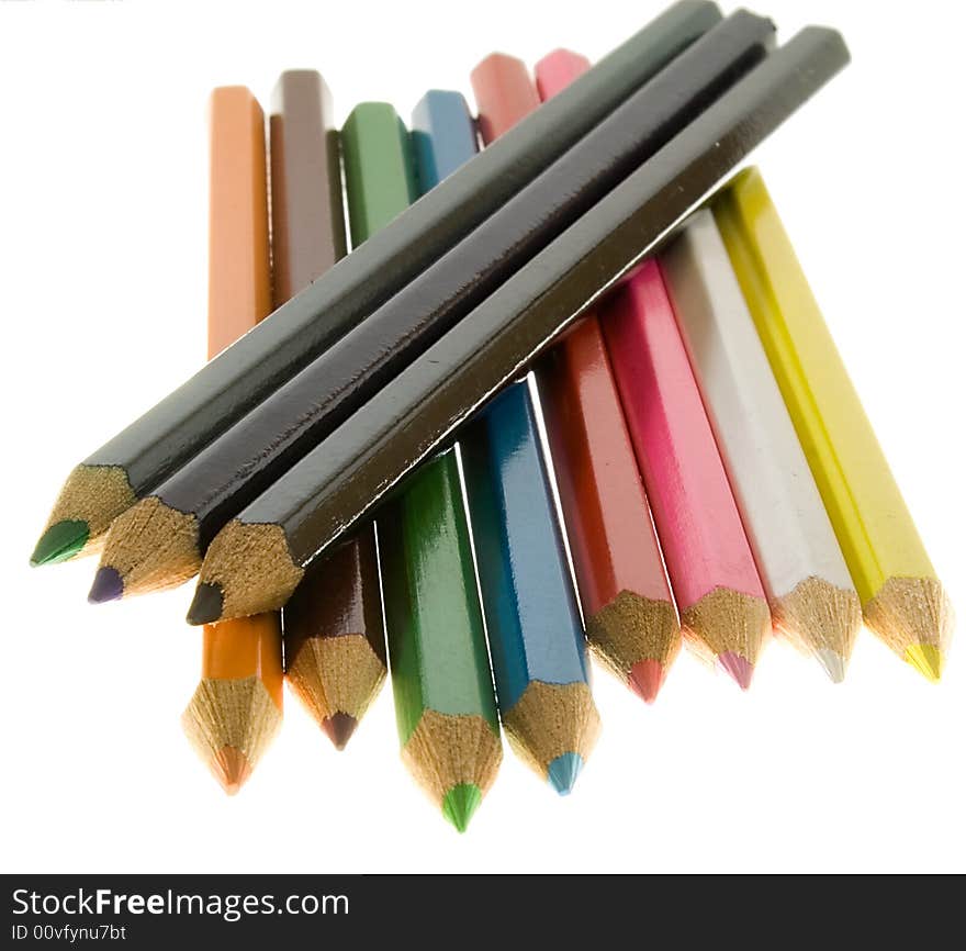 A lot of isolated colored pencils. A lot of isolated colored pencils