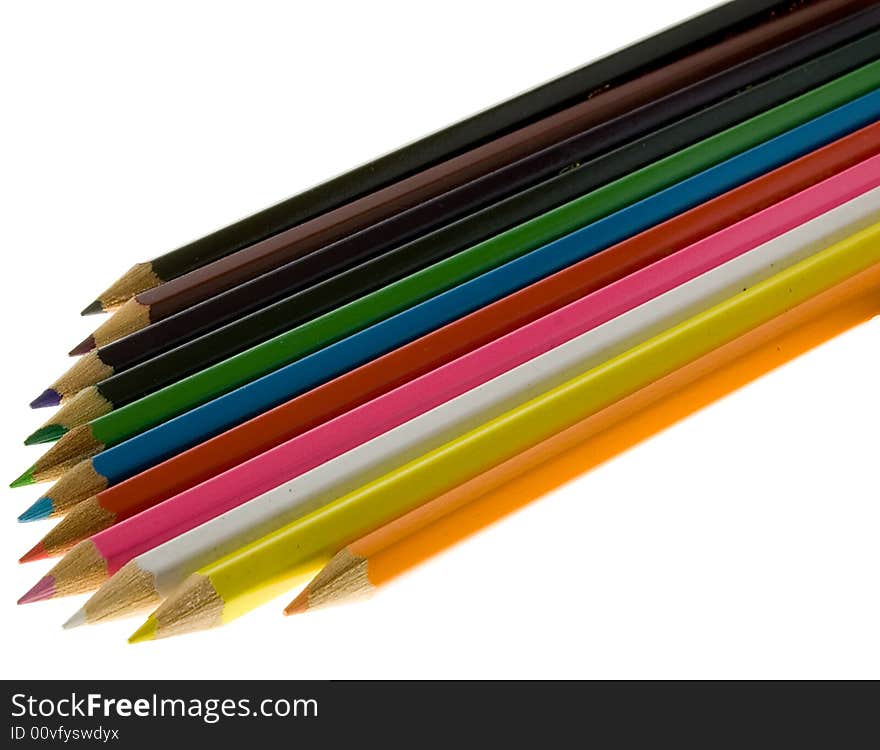 A lot of isolated colored pencils. A lot of isolated colored pencils