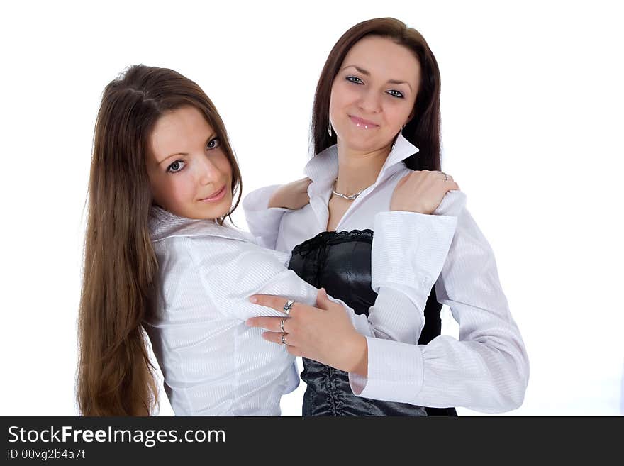 Two business lady on white