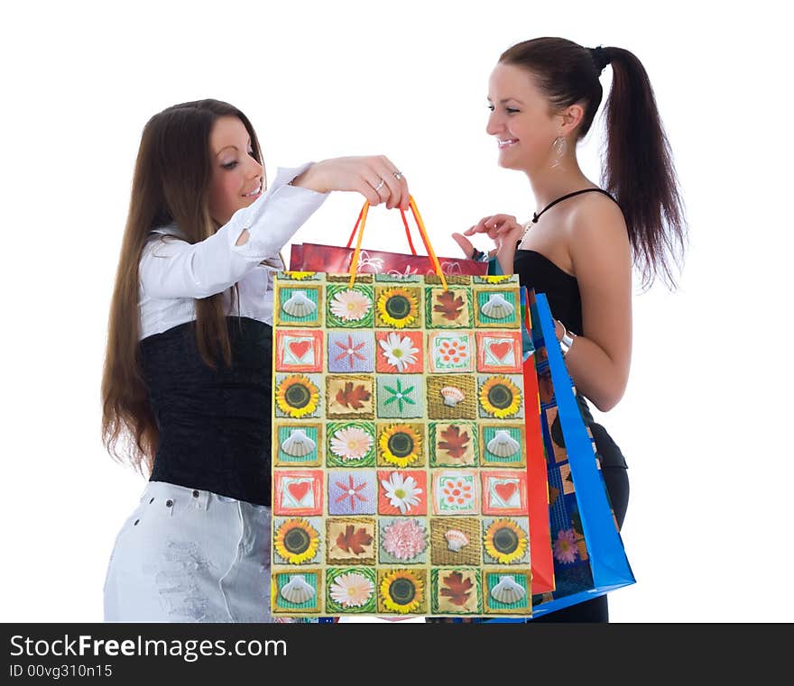 Business lady on white background shopping. Business lady on white background shopping