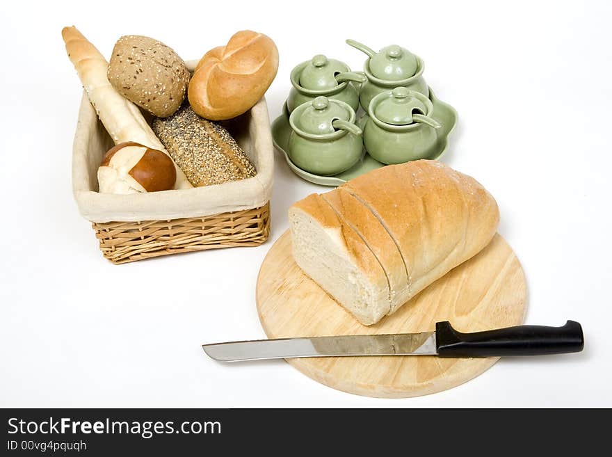 Breakfast with bread and other pastries on the table