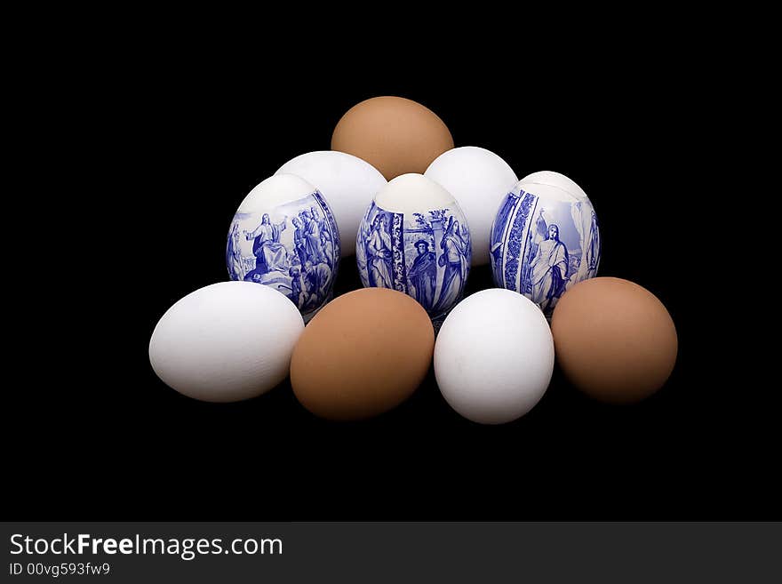 Easter eggs on the isolated black background