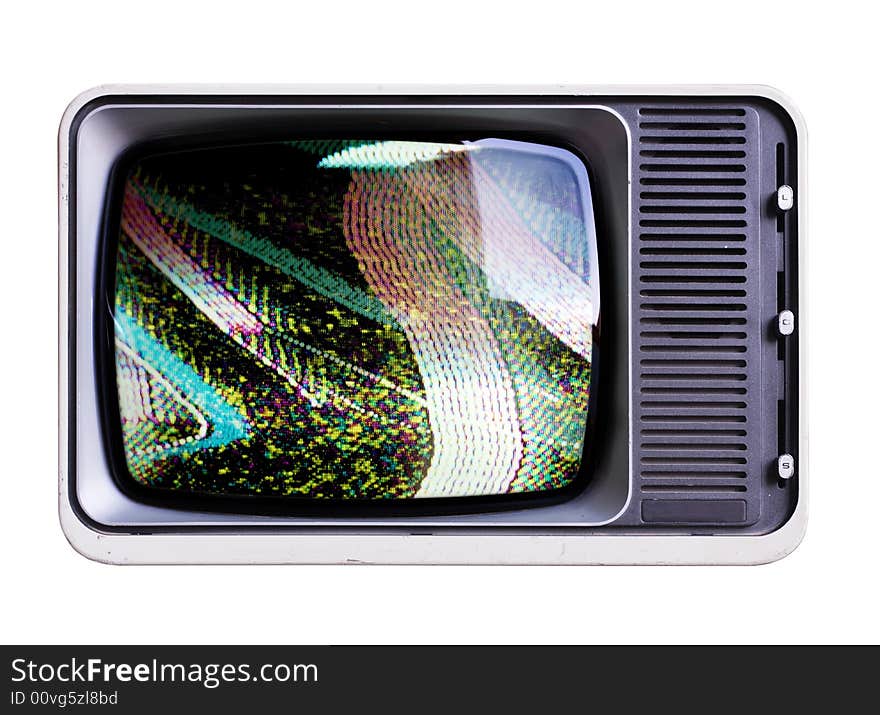 A wide angle shot of an old television. A wide angle shot of an old television