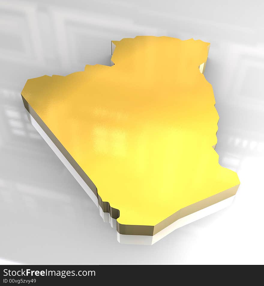 3d made golden map of algeria. 3d made golden map of algeria