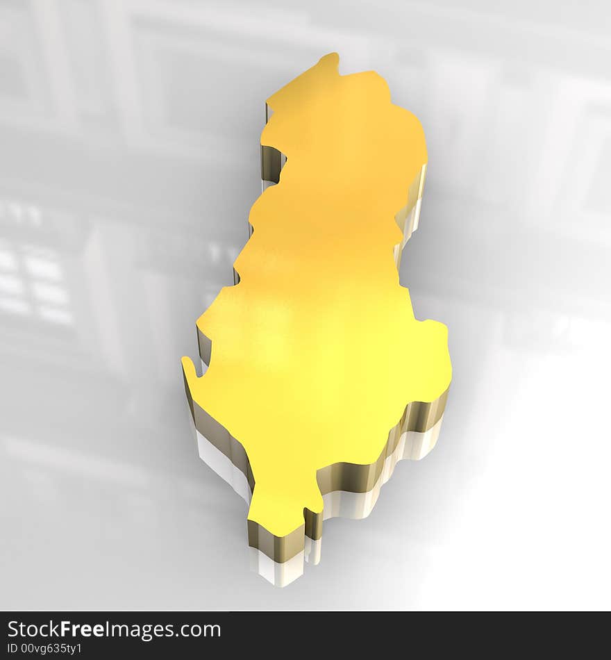 3d made - golden map of albania. 3d made - golden map of albania