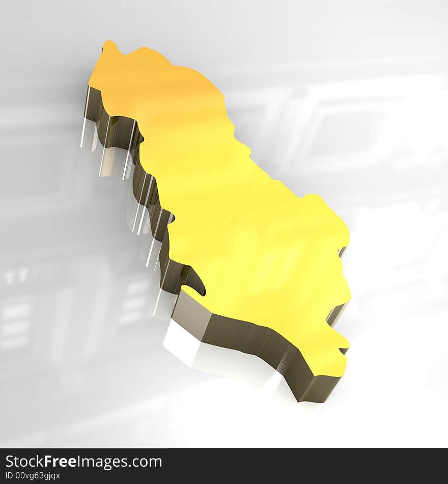 3d made - golden map of albania. 3d made - golden map of albania