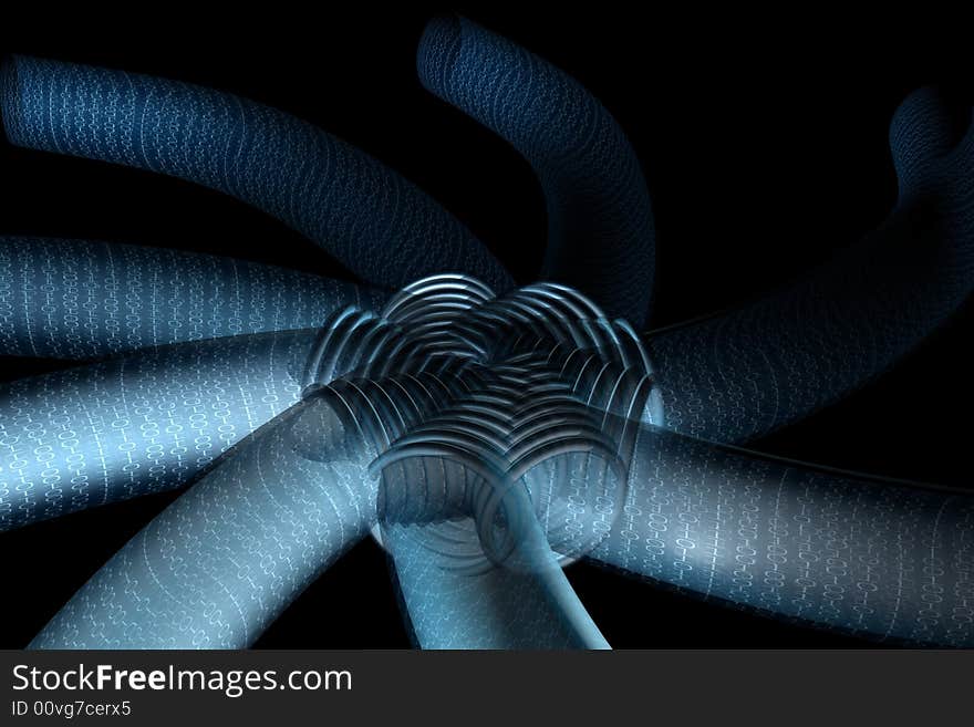 Abstract background of pipes on black background