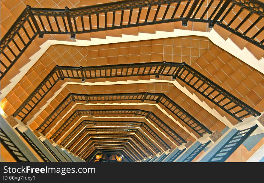 Brown ceramic stairs with black veranda. Brown ceramic stairs with black veranda