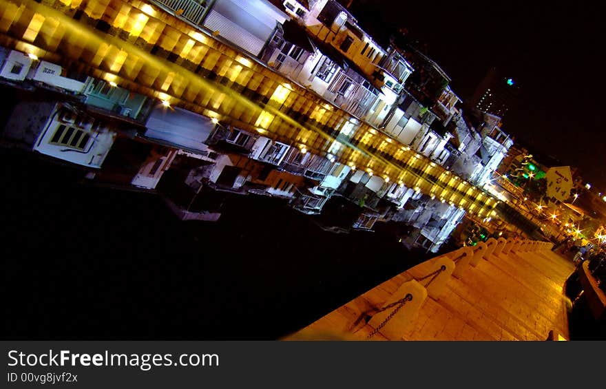 Night scene of historic building along river bank in Melaka, Malaysia. Night scene of historic building along river bank in Melaka, Malaysia