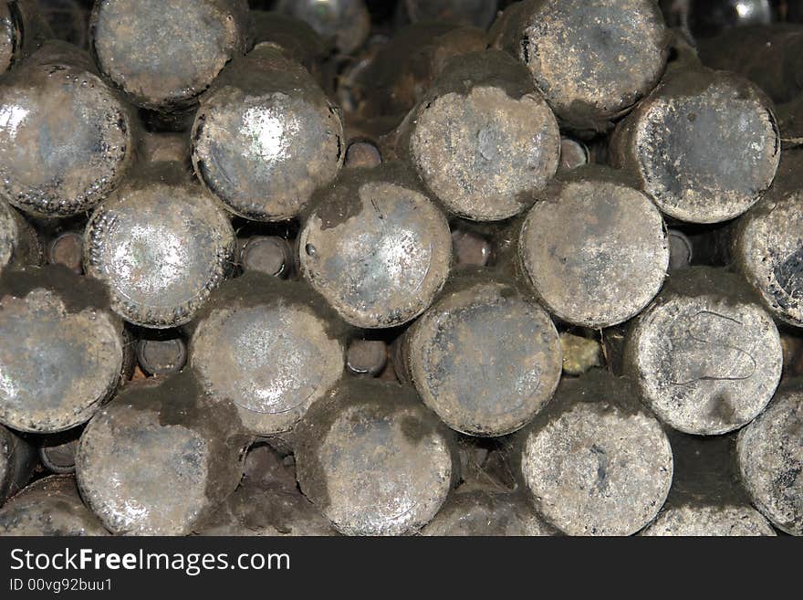 Wine bottles in curing cellar