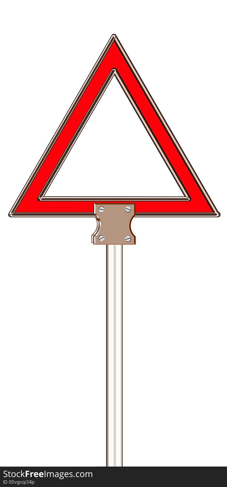 Warning triangle board with steel stand clipping over white isolate background